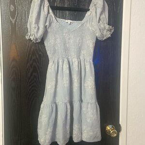 Madewell Silk Lucie Smocked Mini Dress in Moody Blooms Blue Size Medium